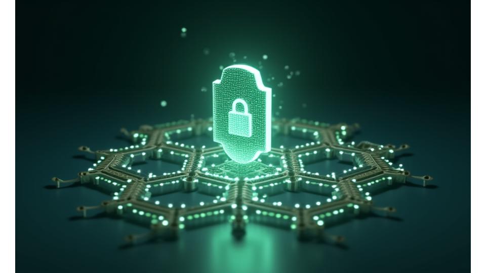 Simbol perlindungan data dan privasi dengan ikon kunci dan perisai