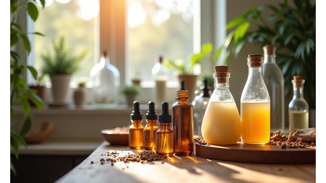 Botol-botol skincare buatan tangan di lab awal Teratai Bumi